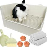 Large Rabbit Litter Box Bunny Potty Training Corner Litter Pan Comes with Liners Rabbit Pee Pads, Small Animal Bedding Toilet for Guinea Pig, Ferret, Hamster, Bunnies (White)
