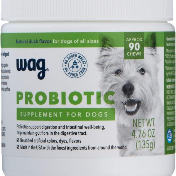 Amazon Brand - Wag Probiotic Supplement Daily Chews for Dogs, Supports Digestion and Gut Health, Natural Duck Flavor, 90 count