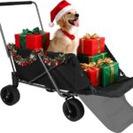 REDCAMP Folding Dog Wagon Cart with Extendable Rear End Heavy Duty, 220L Large Collapsible Utility Cart Dog Stroller with Tailgate for Sports Shopping Pet, Black