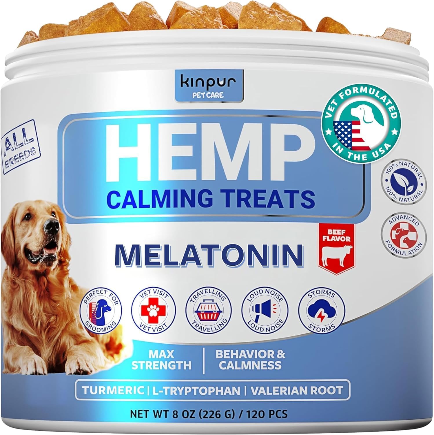 Natural Hmp Calming Chews for Dogs w/Valerian Root & Melatonin/Hip Joint Health + Mood & Behavior Aid for Fireworks, Thunderstorms, Separation/Tasty Calming Treats 120 ct Natural Hmp Calming Chews for Dogs w/Valerian Root & Melatonin/Hip Joint Health + Mood & Behavior Aid for Fireworks, Thunderstorms, Separation/Tasty Calming Treats 120 ct