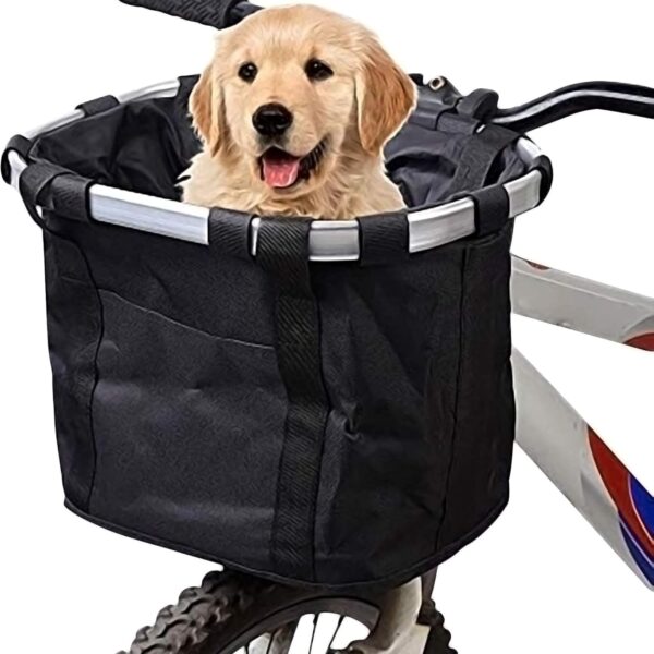 URBEST Bike Basket,Small Pets Cat Dog Folding Carrier,Removable Bicycle Handlebar Front Basket, Quick Release and Easy to Install,Detachable Cycling Bag (Black)