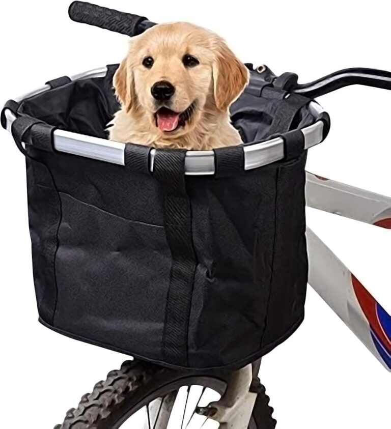 URBEST Bike Basket,Small Pets Cat Dog Folding Carrier,Removable Bicycle Handlebar Front Basket, Quick Release and Easy to Install,Detachable Cycling Bag (Black)