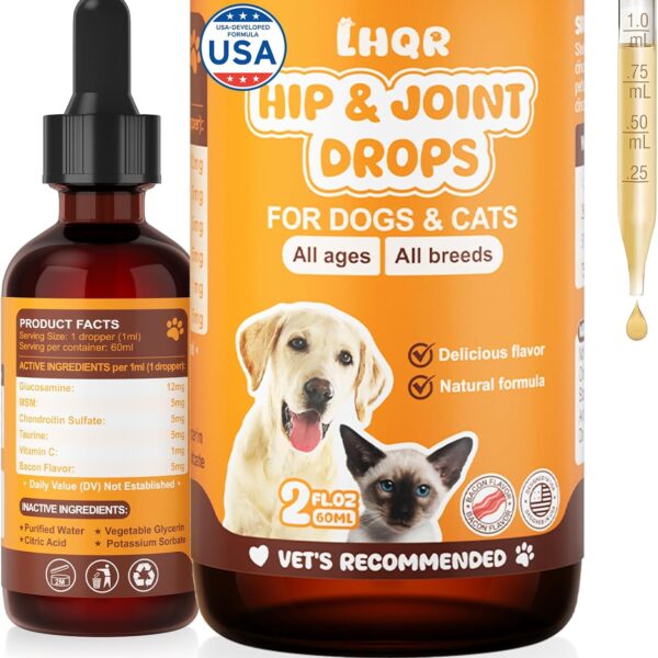Liquid Glucosamine for Dogs, Chondroitin MSM Dog Drops for Hip & Joint Pain Relief, Joint Supplement Drops for Cats Mobility Support, Hip and Joint Liquid for Pets All Breeds Small Medium Large 60ml