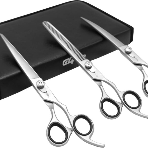 Pet Cat Dog Grooming Scissors Set Stainless Steel Professional Trimmer Kit Thinning and Curved Sharp Shears with Stell Comb Dogs Cats (SIlver)