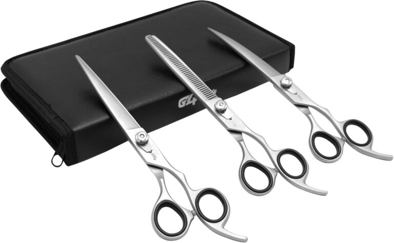 Pet Cat Dog Grooming Scissors Set Stainless Steel Professional Trimmer Kit Thinning and Curved Sharp Shears with Stell Comb Dogs Cats (SIlver)