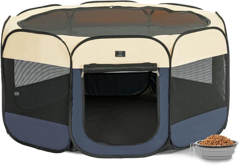 Portable Indoor Dog Playpen for Small Dogs & Puppies by A 4 Pet  50.39" Pop-Up Soft Puppy Playpens with Bowl, Waterproof Floor, Calm Safe Space for Home, Travel & Daily Use
