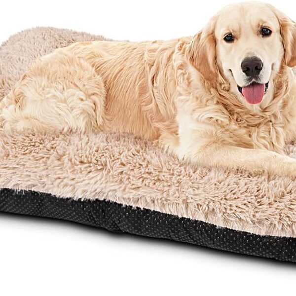 JOEJOY Large Dog Bed Crate Pad, Deluxe Plush Washable Dog Beds Fulffy Soft Kennel Pad Anti-Slip Pet Sleeping Mat for Extra Large Medium Small Dogs, 40" x 27", Beige