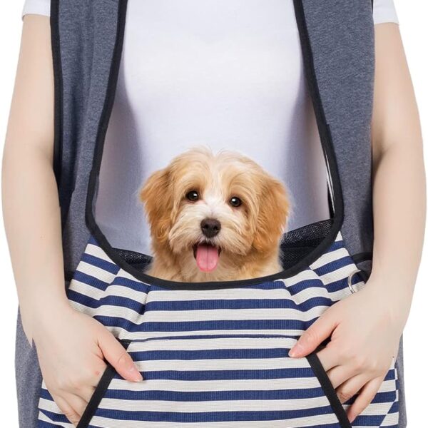 NATUYA Dog Sling Carrier Puppy Carrier, Adjustable Pet Front Sling Carrier Travel Bag with Bottom Pad, Pet Carrier for Small Dog Cat Puppy Traveling Hiking Camping (Bule Strip, 8-15 lb)