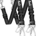 SlowTon Dog Seatbelt, 2 Pack Dog Seat Belt Car Leash Adjustable Elastic Bungee Buffer Heavy Duty Nylon Reflective Pet Safety Tether Connect to Dog Harness for Travel Riding in Vehicle (Daul Clip, B)
