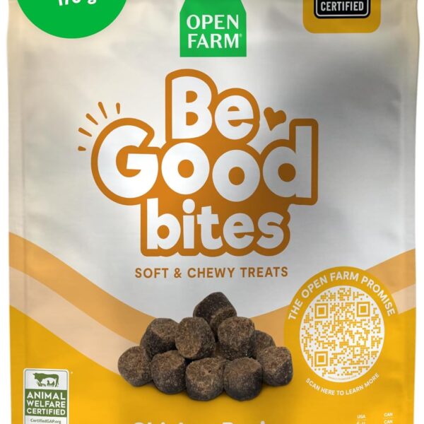 Open Farm, Be Good Bites, Soft Dog Training Treats, Small & Chewy, Made with Ethically & Sustainably Sourced Ingredients, Non-GMO Fruits & Grains, Chicken Recipe, 6oz Pouch