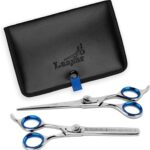 Laazar Pet Grooming Set - 7" Straight Pet Grooming Scissors & 6.5" Pet Thinning Shears with 42 Teeth | Professional Dog Scissors Kit | Use as Cat and Dog Shears