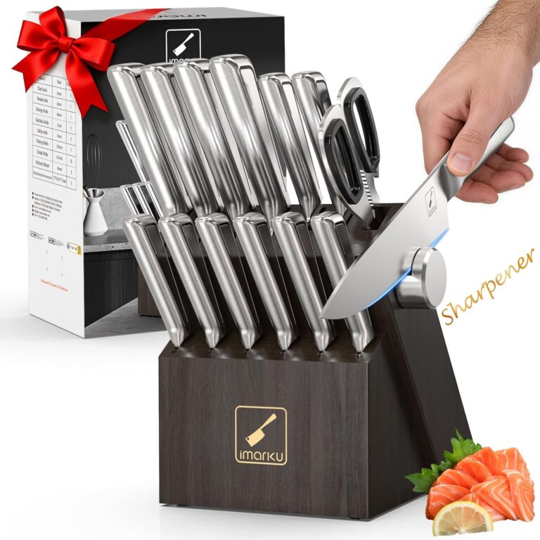 Knife Sets for Kitchen with Block imarku G14 Japanese Knife Set Stainless Steel Kitchen 14pcs, Built-in Sharpener, Sharp Knives with Non-slip Ergonomic Handle - Dishwasher Safe, Home Essential Gifts