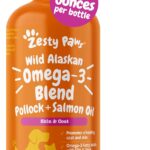 Zesty Paws Wild Alaskan Omega-3 Blend Pollock + Salmon Oil for Dogs and Cats- Skin and Coat Support, Omega 3 Supplement for Pets, 32oz
