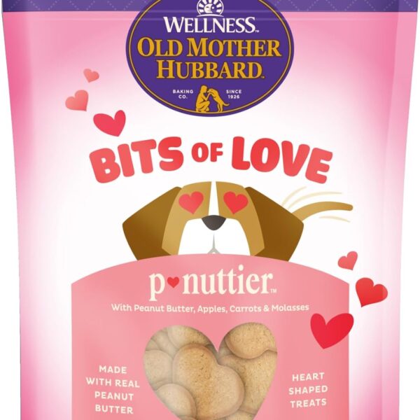 Old Mother Hubbard Wellness Bits of Love P-Nuttier Dog Biscuits, Natural, Seasonal, Valentine's Day Treats, Peanut Butter Flavor, (6 Ounce Bag)