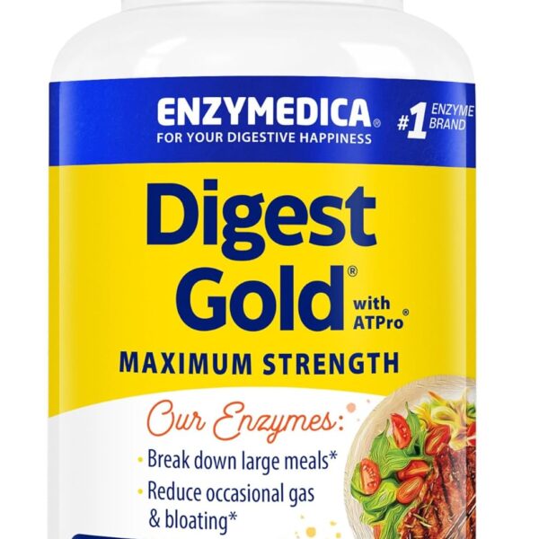 Enzymedica Digest Gold + ATPro, Maximum Strength Digestive Enzymes, Helps Digest Large Meals for Instant Bloating Relief, 45 Count