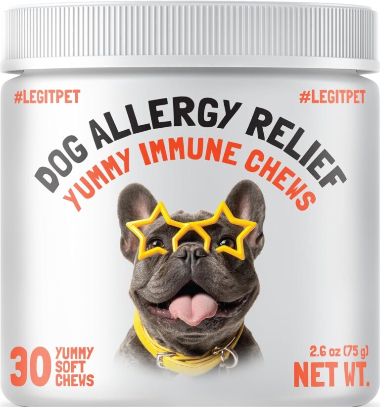 Allergy Relief Chews for Dogs & Immune & Digestive Supplement with Wild Salmon Oil Kelp Colostrum Turmeric Probiotics & Bee Pollen for Seasonal Allergies Anti Itch, Skin Hot Spots 30 Soft Treats