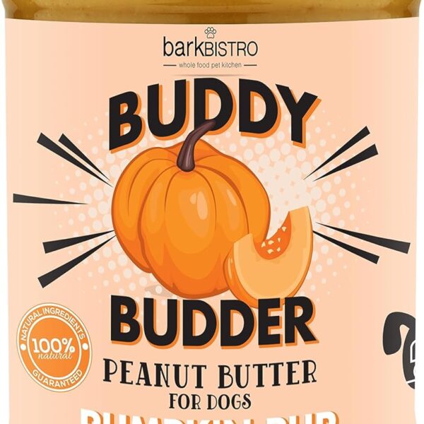 Pumpkin Pup Buddy BUDDER, 100% Natural Dog Peanut Butter, Healthy Peanut Butter Dog Treats, Made in USA, (17oz Jars)