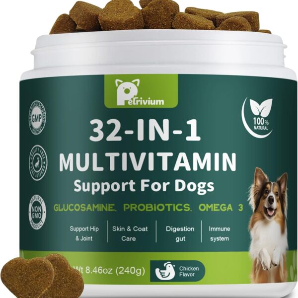 Dog Multivitamin Chewable with Glucosamine & MSM, Omegas 3 & 6, Probiotics, Dog Vitamins and Supplements for Hip & Joint Health, Skin & Coat, Immune Boost & Overall Health 120 Soft Chews