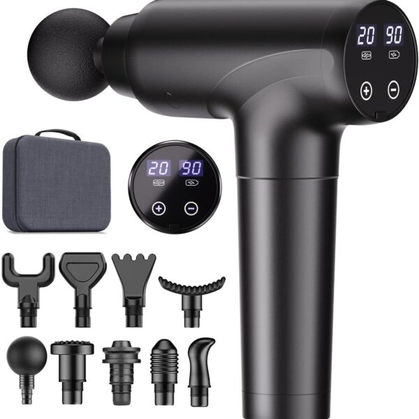 cotsoco Massage Gun Deep Tissue, Muscle Massage Gun with 9 Attachment Heads 20 Speeds & Silent Brushless Motor for Pain Relief, Handheld Percussion Back Massager Gun for Athletes (Black)