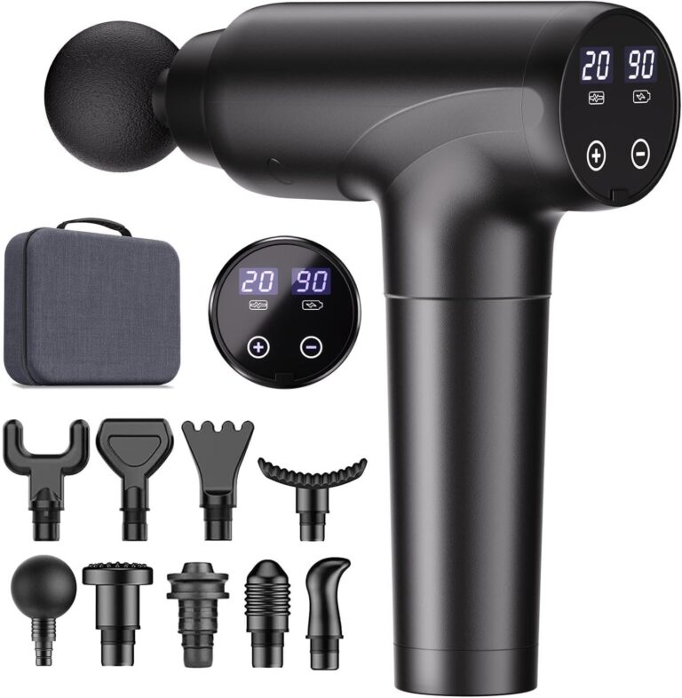 cotsoco Massage Gun Deep Tissue, Muscle Massage Gun with 9 Attachment Heads 20 Speeds & Silent Brushless Motor for Pain Relief, Handheld Percussion Back Massager Gun for Athletes (Black)