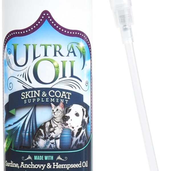 Ultra Oil Skin and Coat Supplement for Dogs and Cats with Hemp Seed, Flaxseed, Grape Seed, and Fish Oils for Relief from Dry Itchy Skin, Dull Coat, Hot Spots, Dandruff, and Allergies, (16 oz)