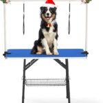 YITAHOME 46" Dog Grooming Table, Foldable Home Pet Bathing Station Table with Adjustable Arm, Non-Slip Desktop, Storage Tray& Noose, Blue
