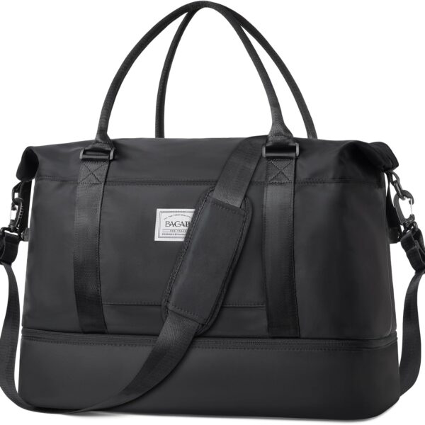 BAGAIL Travel Duffel Bag - Weekender, Overnight Gym Carry On Tote with Wet Pocket, Hospital Mom Bag for Labor and Delivery - Extra Large, Black