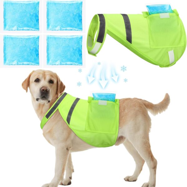 Aliceset 2 Pcs Dog Cooling Vest with 4 Recyclable Ice Pack Summer Outdoor Dog Cooling Harness Pet Adjustable Jacket Cooler(Large)