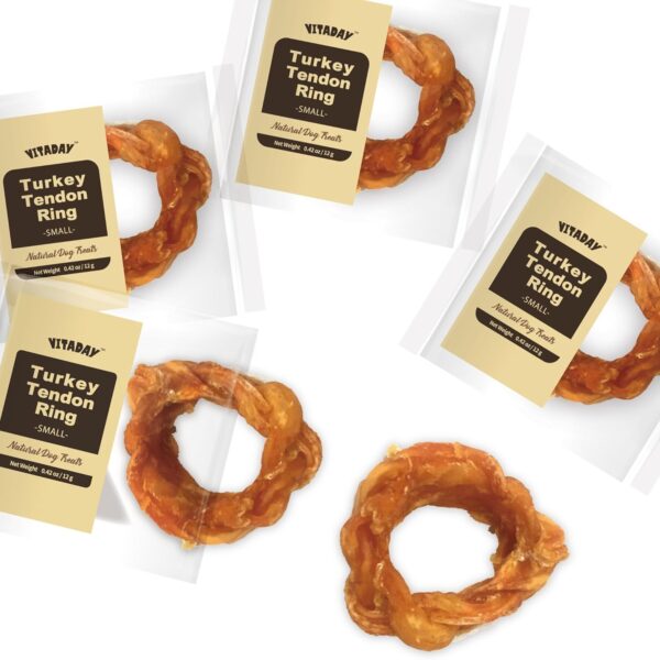 Turkey Tendons for Dogs, All Natural, Healthy Dog Treats, Long Lasting, Hypoallergenic Dog Chews, Rawhide Free, USA-Sourced, for Small Dogs, Ring (S), 4 Count Pack