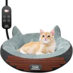 Alpcouts Heated Cat Bed for Small Size Cats, Soft & Cozy Donut Heated Pet Bed with Timer & Temp Adjustable Pet Heating Pad for Indoor Cat, Round Electric Cat Bed Heater Warmer., gray