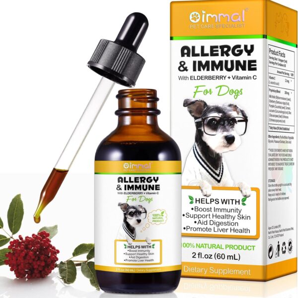 Allergy Relief Drops for Dogs, Dog Allergy Immune Booster Treatment for Seasonal Allergies Digestive Healthy Immune System, Dog Herbal Supplement with Milk Thistle Turmeric, Bacon Flavor-60ml/2fl.oz