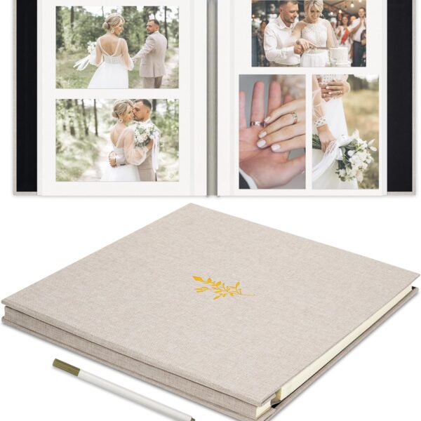 Self Adhesive Photo Album, Beige Scrapbook Album with DIY 40 Blank Pages, Wedding Photo Album with A Metallic Pen for 4x6 5x7 2x3 Pictures, 10.6"x11"