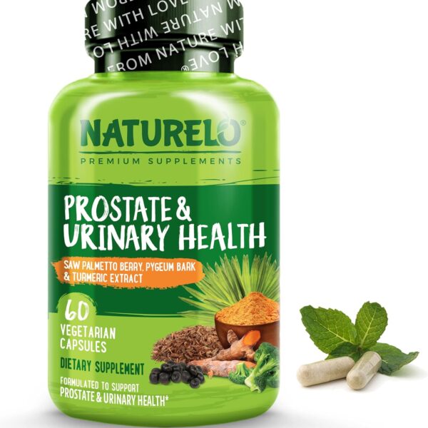 NATURELO Prostate & Urinary Health, Comprehensive Formula with Saw Palmetto, Pygeum, Tumeric, Plant Sterols, Broccoli and Lycopene, 60 Vegetarian Capsules