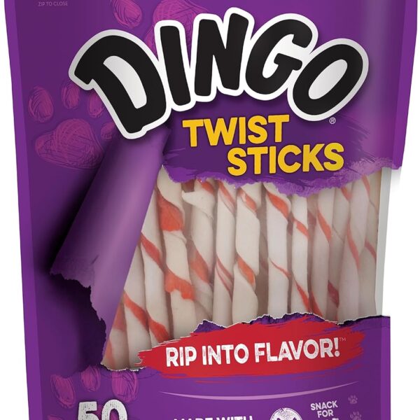 Dingo Twist Sticks 50 Count, Rawhide For Dogs, Made With Real Chicken, 50 Count (Pack of 1)
