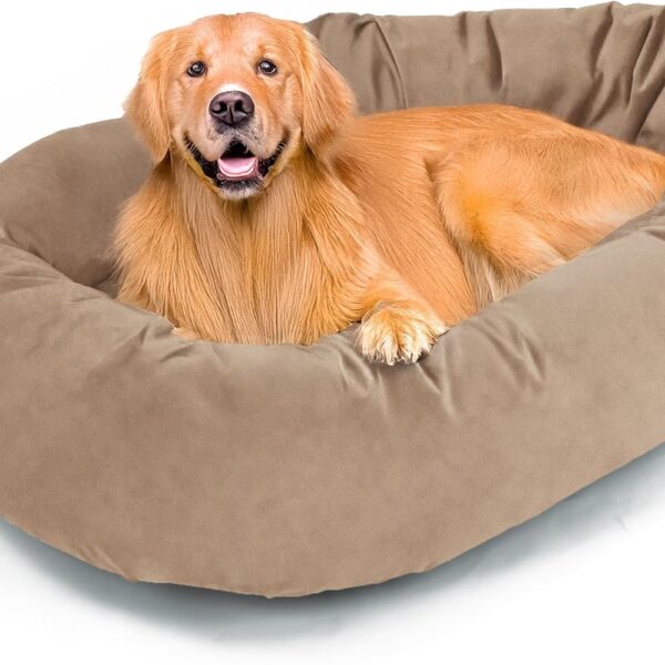 Majestic Pet 40 Inch Suede Shredded Memory Foam Mix Calming Large Dog Bed Washable 40 x 29 x 9 (Inch) - Cozy Soft Round Donut Dog Bed with Spine for Head Support - Pet Bed Stone