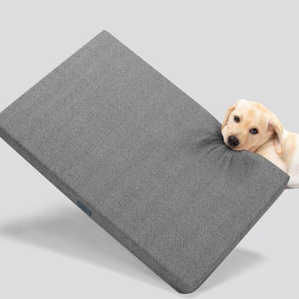 Veehoo Chew Proof Dog Bed for Crate, Indestructible Dog Crate Bed for Aggresive Chewers, Medium Tough Chew Resistant Pet Pad with Hidden Zipper, Removable Washable Cover