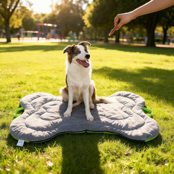 DWCN Outdoor/Car Portable Dog Mat with Handle, All Season Travel Available Washable Dog Crate Sleeping Nap Pad for Medium to Large Dogs Camping and Outdoor Stuff, Park Game Play 47 x 32 Inches, Grey