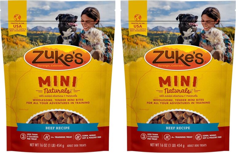 Zuke's Mini Naturals Dog Training Treats, Beef Recipe, Soft Mini Dog Treats with Vitamins & Minerals, Made for All Breed 16 Ounce (Pack of 2)