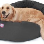 Majestic Pet Dog Bagel Calming Bed, 40x29x9in, Soft Round Pet Bed with Spine Support, Fluffy Donut Dog Bed, Large, Gray
