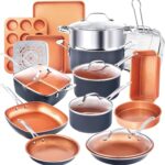 Gotham Steel True 20 Pc Ceramic Cookware Set Nonstick, Ceramic Pots and Pans Set Non Stick with Deep Square Pan Set & Bakeware Set, Non Toxic PFOA PFOS Free, Oven & Dishwasher Safe, No Cheater Pieces