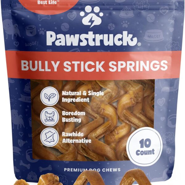 Pawstruck All-Natural 6" Bully Stick Springs for Dogs - Fun, Challenging, Rawhide-Free, 100% Beef, Single Ingredient Chew Bones - Fully Digestible, Low Odor - 10 Pack - Packaging May Vary
