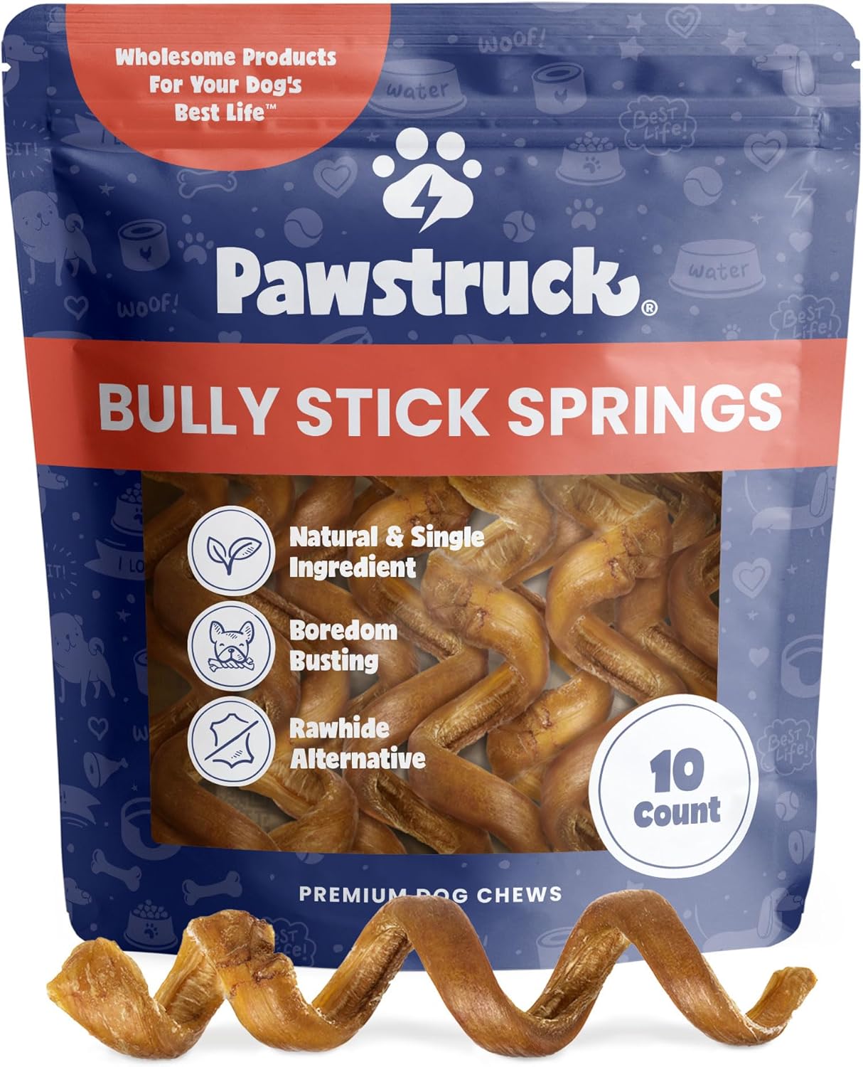 Pawstruck All-Natural 6" Bully Stick Springs for Dogs - Fun, Challenging, Rawhide-Free, 100% Beef, Single Ingredient Chew Bones - Fully Digestible, Low Odor - 10 Pack - Packaging May Vary Pawstruck All-Natural 6" Bully Stick Springs for Dogs - Fun, Challenging, Rawhide-Free, 100% Beef, Single Ingredient Chew Bones - Fully Digestible, Low Odor - 10 Pack - Packaging May Vary