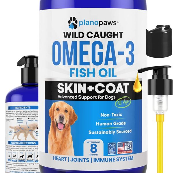 Omega 3 Fish Oil for Dogs - Better Than Salmon Oil - Dog Fish Oil Supplement to Reduce Shedding & Itching - Supports Joints, Brain, and Heart Health - Skin and Coat Supplement - Liquid Fish Oil