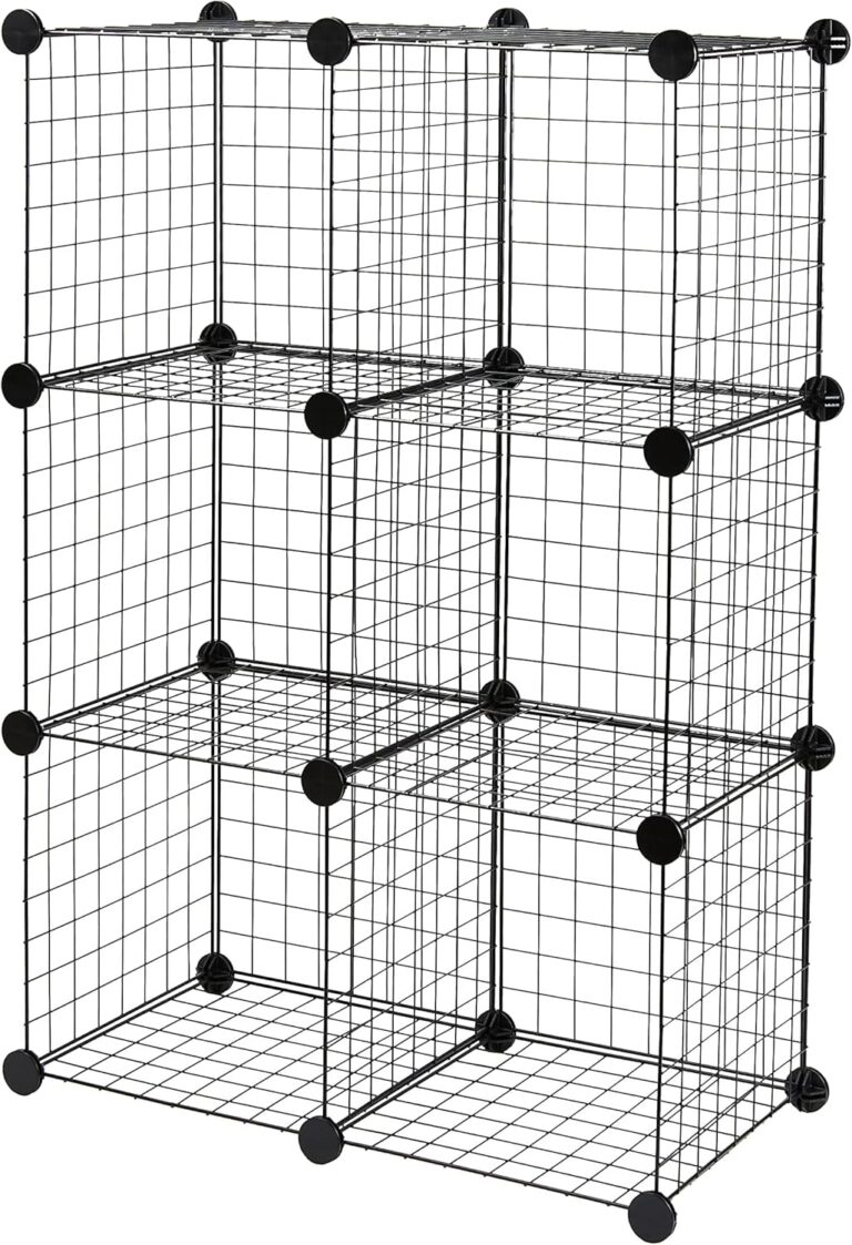 Amazon Basics Cube Wire Grid Stackable Storage Shelves, 6-Cube, 12.6"D x 26"W x 38"H, Black