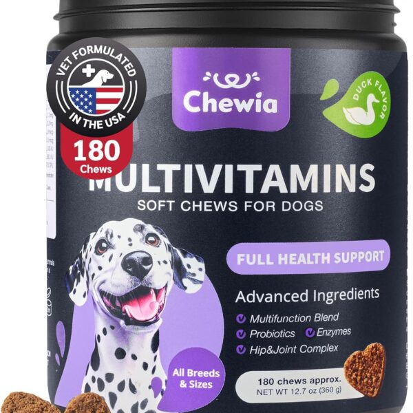 Dog Vitamins 15 in 1 - Dog Multivitamin Chews with MSM for Hip & Joint Health - Dog Supplement for Itchy Skin Relief - Multivitamin for Dogs Immune Support with Enzymes - Skin & Coat, Mobility Support