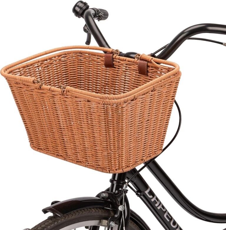 CXWXC Bike Basket - Durable Front Bicycle Bike Baskets - Handmade Woven Wicker Bike Basket with Adjustable Leather Straps