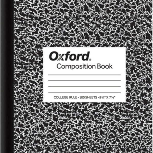 Oxford Composition Notebook, College Ruled Paper, 9-3/4" x 7-1/2", Black Marble Covers, 100 Sheets, 1 Book (63796)