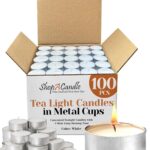 100 Pack Tealight Candles in Metal Cups - Clean White Unscented with 6 Hour Long Burning Time - Votive Candles Bulk for Romantic Dinner, Weddings, Spa & Hotels by PARNOO