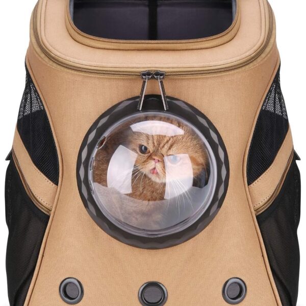 LOLLIMEOW Large Pet Carrier Backpack, Bubble Backpack Carrier for Fat Cats and Puppies,Airline-Approved(Khaki)
