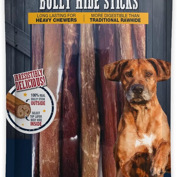 Cadet Bully Hide Sticks for Large Dogs, All-Natural Beef Pizzle, Limited-Ingredient Long-Lasting Dog Chews for Aggressive Chewers, 7 Count